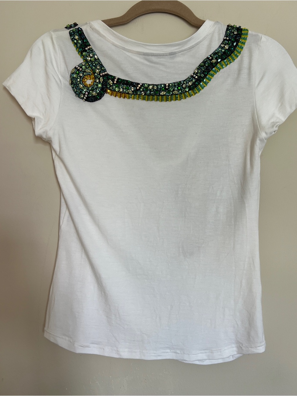 Roberto Cavalli Archival White Tee Beaded Sequin Serpent embroidered Tshirt Sz S - Picture 5 of 9